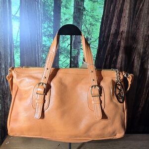 Orange Leather Tote Bag